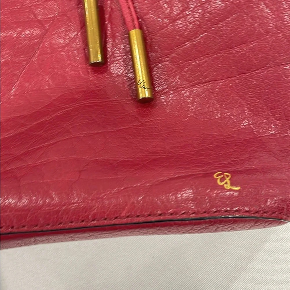 Vintage Elliott Lucca Red Cranberry Pebbled Leather Drawstring Bag with tassels - Picture 7 of 9